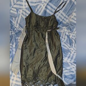 ANTONIO MELANI Green Spaghetti Strap Mini with Eyelet Hem and Ribbon Ties